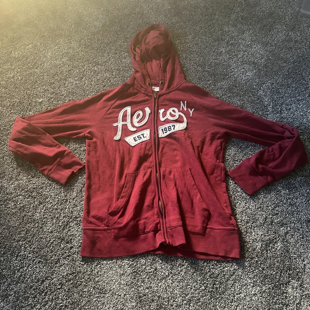 Aeropostale‎ Hoodie Womens M Red Full Zip Aero NY EST 1987 Graphic Sweatshirt